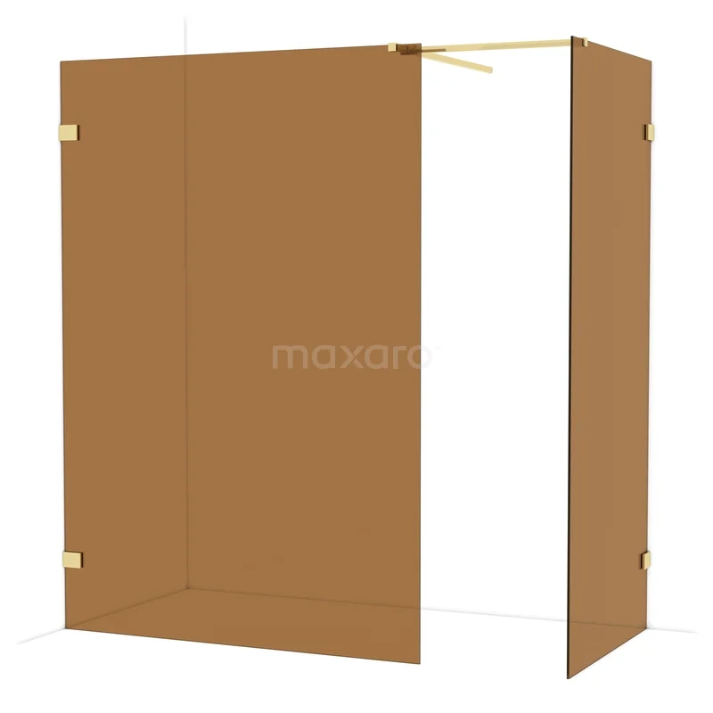 Diamond Walk-in shower | 140x90 cm Shiny light gold Bronze glass 2 fixed walls IDB1409529GLG Brown glass shower wall with gold accents, modern bathroom design, corner arrangement from exclusive series.