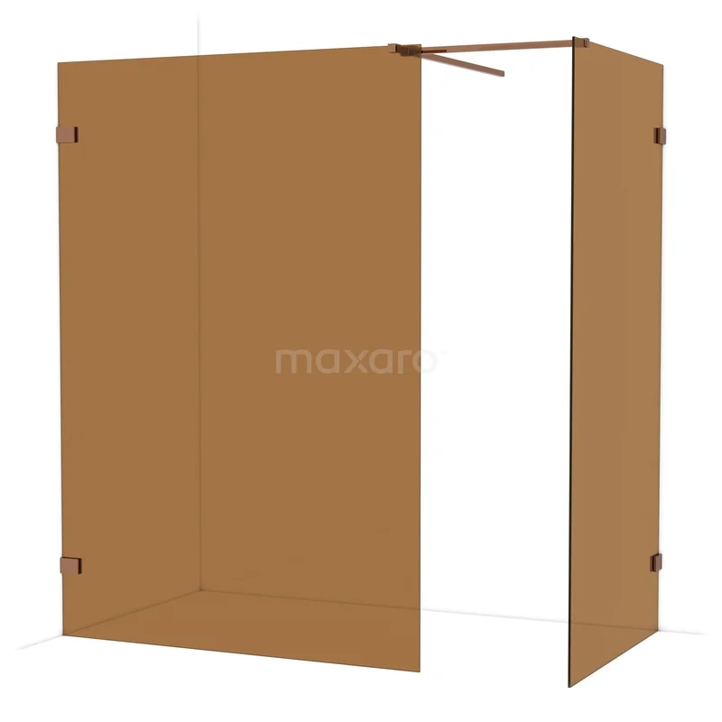 Diamond Walk-in shower | 140x100 cm Shiny copper Bronze glass 2 fixed walls IDB1410529GKP Mat brown shower wall made of glass, minimalist design, ideal for a modern bathroom decor.