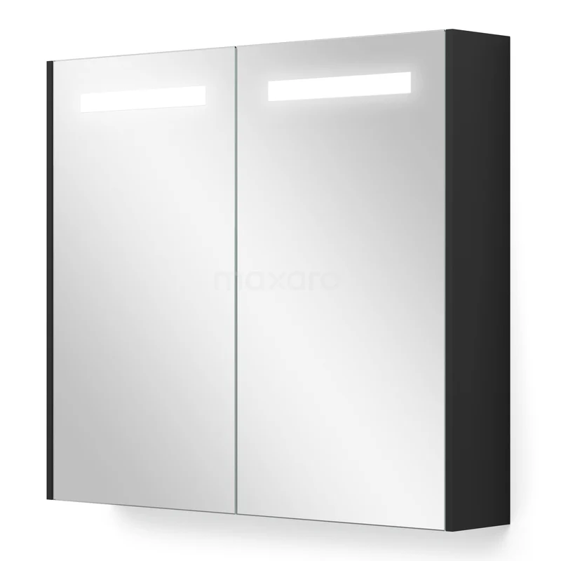Spiegelschrank mit Beleuchtung und Heizung Modulo 80x70cm Matt Schwarz K95-0800-59000-01 Schwarz-weiß Badezimmer Spiegelschrank mit Doppeltüren, integrierter LED-Beleuchtung und schlankem modernen Erscheinungsbild.