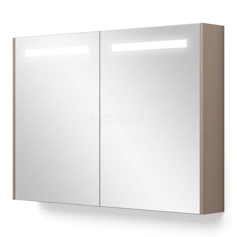 Mirror cabinet with lighting and heating Modulo 100x70cm taupe K95-1000-59000-02 Wooden bathroom mirror cabinet with double doors, integrated LED lighting and modern design.