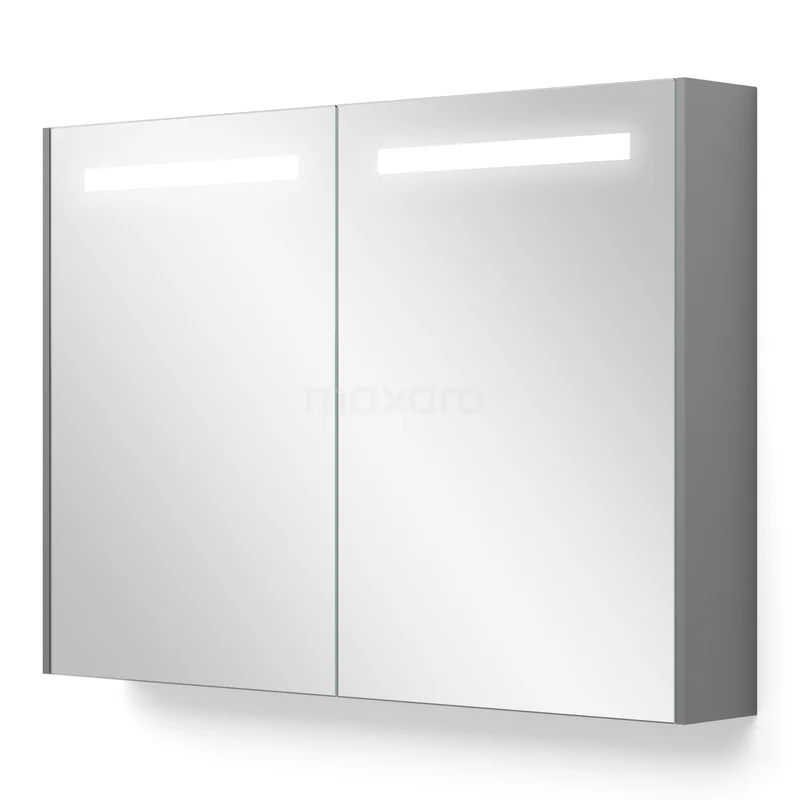 Spiegelschrank mit Beleuchtung und Heizung Modulo 100x70cm Mittelgrau K95-1000-59000-03 Weißer Spiegelschrank mit LED-Beleuchtung, modernes Design, zwei Türen und Aluminium-Oberfläche, ideal für das Badezimmer.