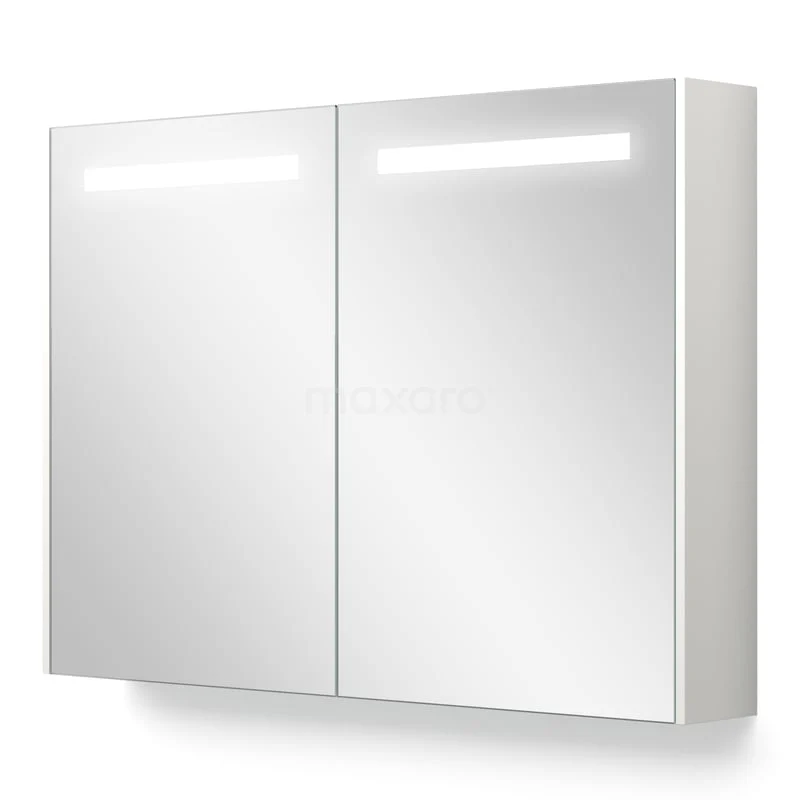 Spiegelkast Met Verlichting en Verwarming Modulo 100x70cm Mat Wit K95-1000-59000-05 Witte spiegelkast met LED-verlichting, modern design, ideaal voor badkameropslag.