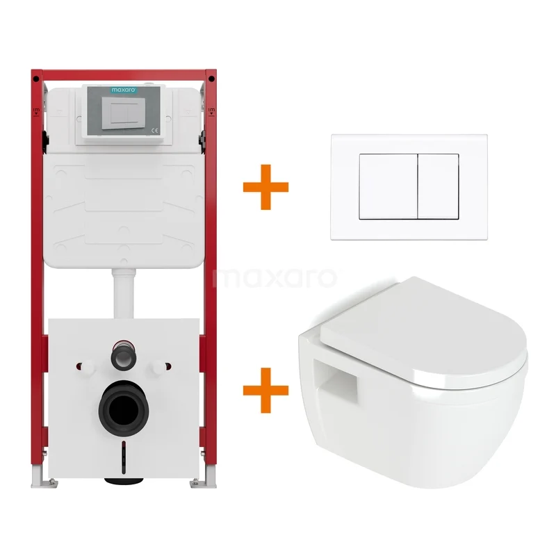Toiletset Hoogglans wit met Spoelrand + Maxaro Flush Pro inbouwreservoir met geluidsisolatie TOI1760