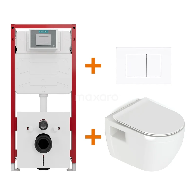 Toiletset Hoogglans wit met Spoelrand + Maxaro Flush Pro inbouwreservoir met geluidsisolatie TOI1761