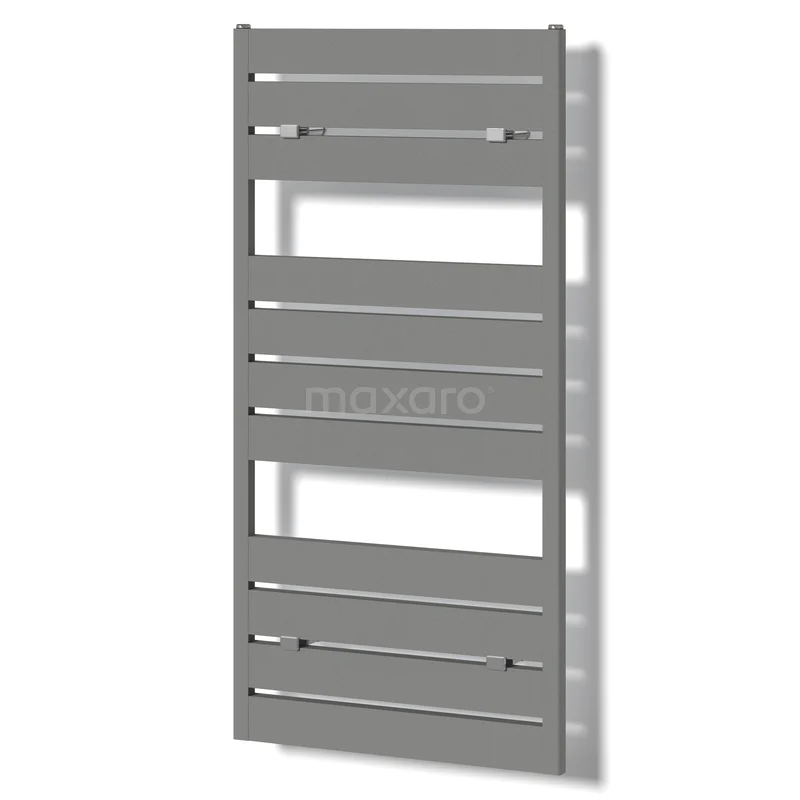 Pluto Handdoekradiator | 60x120 cm Lichtgrijs 749 W att Aluminium Centrale verwarming DR60_0612RLN Grijze handdoekradiator van metaal, modern lameldesign, ideaal voor stijlvolle badkamerverwarming.