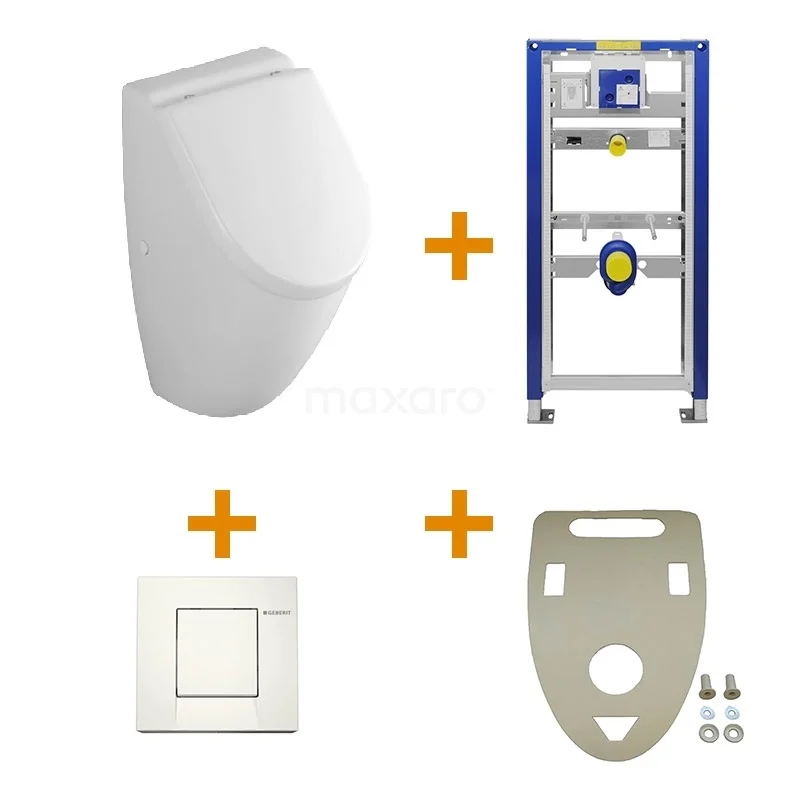 Urinale-Set Villeroy und Boch Bolero Wassereinlauf hinten Keramik Für Deckel 911013540 Weißes Wand-WC mit Unterputzspülkasten, Betätigungsplatte und Befestigungsset; ideal für einen modernen Badezimmerstil.