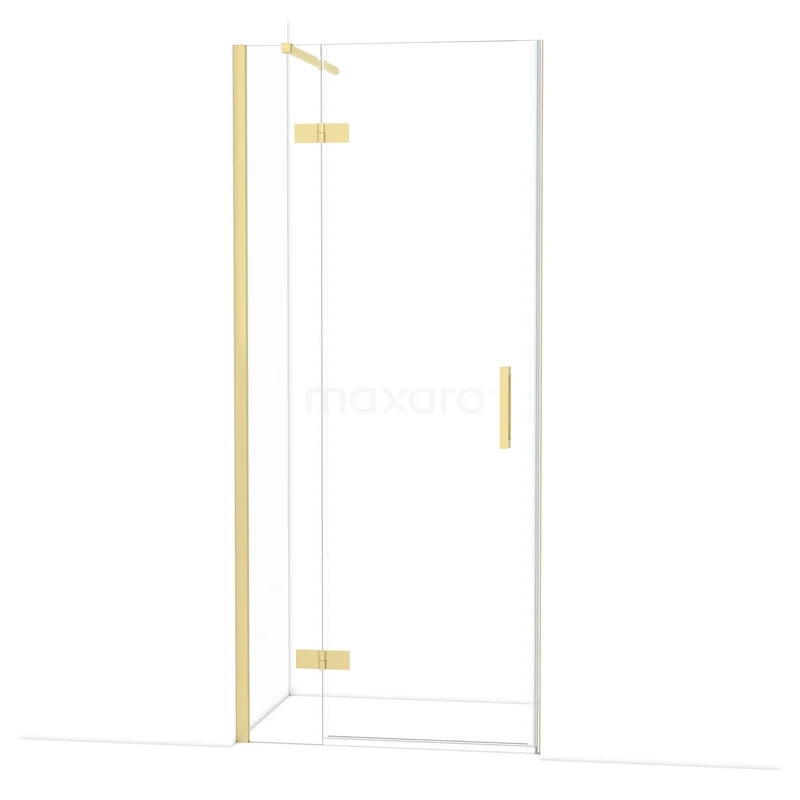 Diamond Douchedeur | 90 cm Lichtgoud Helder glas Draaideur DDB21361110LG Glazen douchedeur met goudkleurige scharnieren en handgreep, perfect voor een moderne badkamer.
