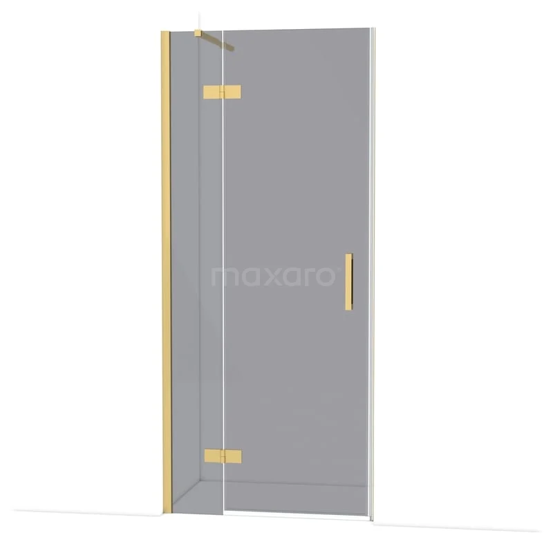 Diamond Douchedeur | 90 cm Goud Rookglas Draaideur DDB21361111GG Glazen draaideur met goudkleurige scharnieren en handgreep, ideaal voor een luxe badkamerdouche.
