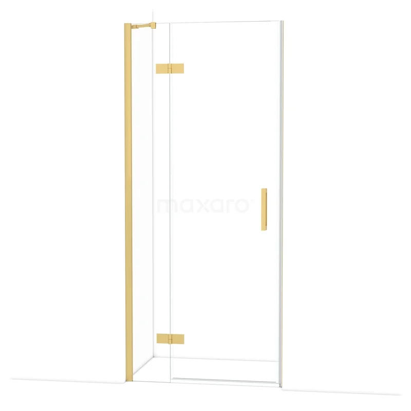 Diamond Douchedeur | 90 cm Goud Helder glas Draaideur DDB21361210GG Glazen douchedeur met goudkleurige scharnieren en handgreep, modern design voor een stijlvolle badkamer.