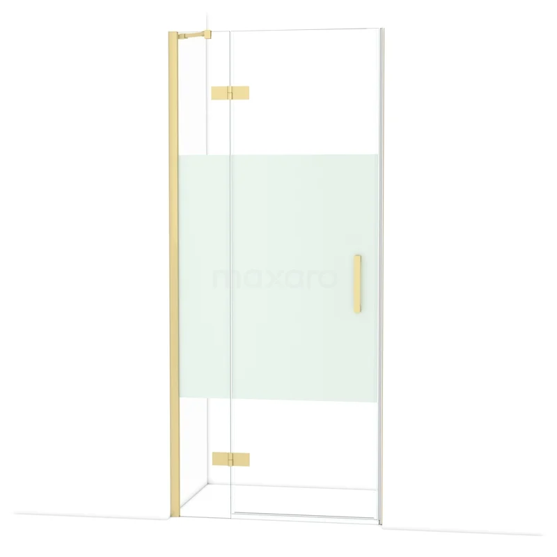 Diamond Shower door | 90 cm Light gold Clear with matt strip Pivot door DDB21361213LG Glazen douchedeur met goudkleurig frame, strakke hoeken en helder glas, ideaal voor een moderne badkamerstijl.
