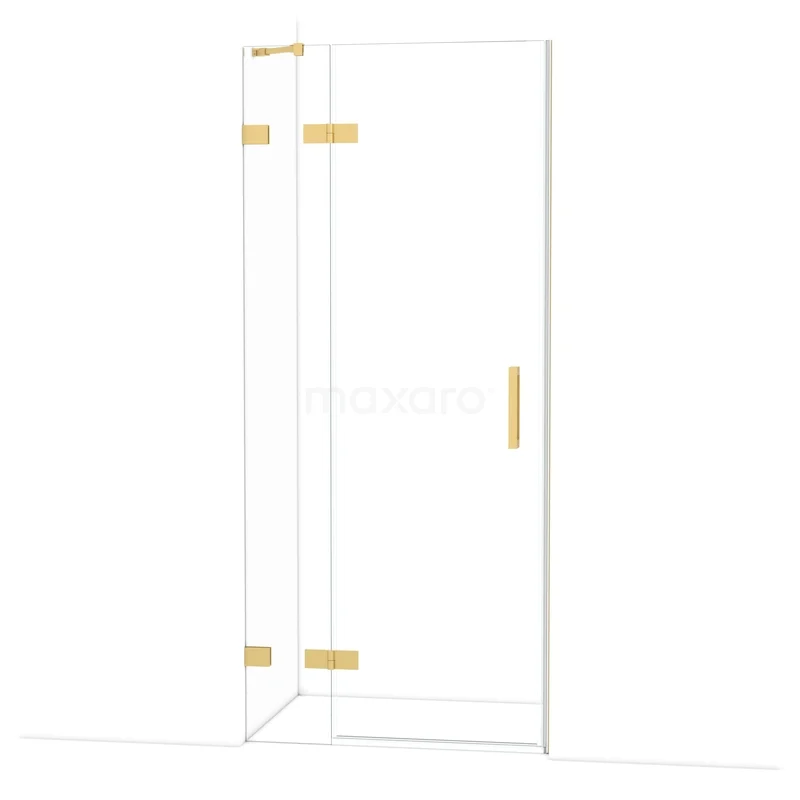 Diamond Douchedeur | 90 cm Goud Helder glas Draaideur DDB21361220GG Douchedeur met hoekinstap, helderglas en gouden scharnieren, perfect als stijlvolle badkameroplossing.