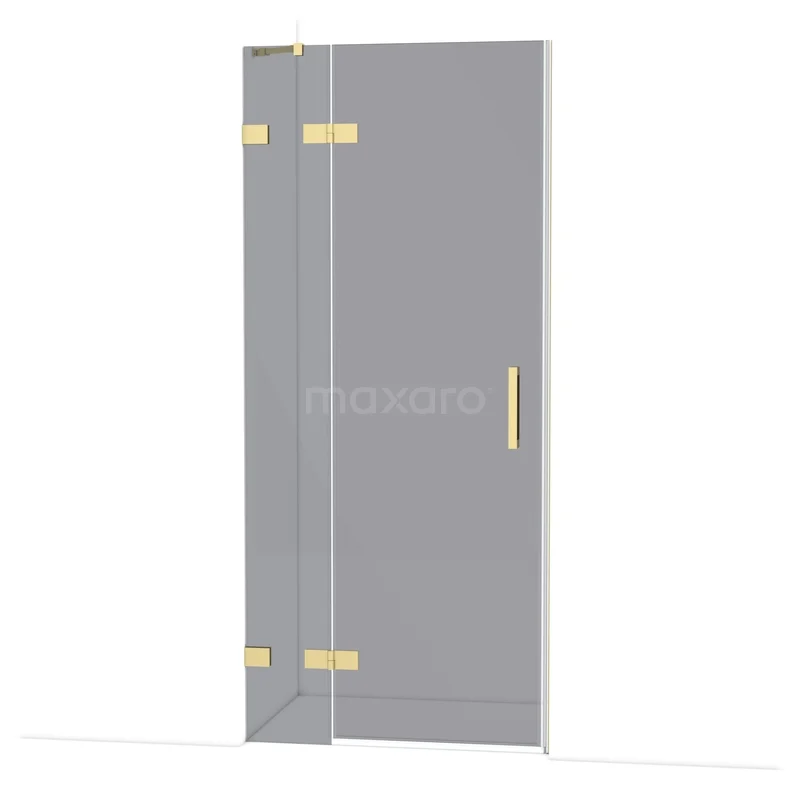 Diamond Shower door | 90 cm Light gold Smoke glass Pivot door DDB21361221LG Glazen douchedeur met goudkleurige scharnieren en handgreep, strak design. Perfect voor een luxe badkamerstijl.