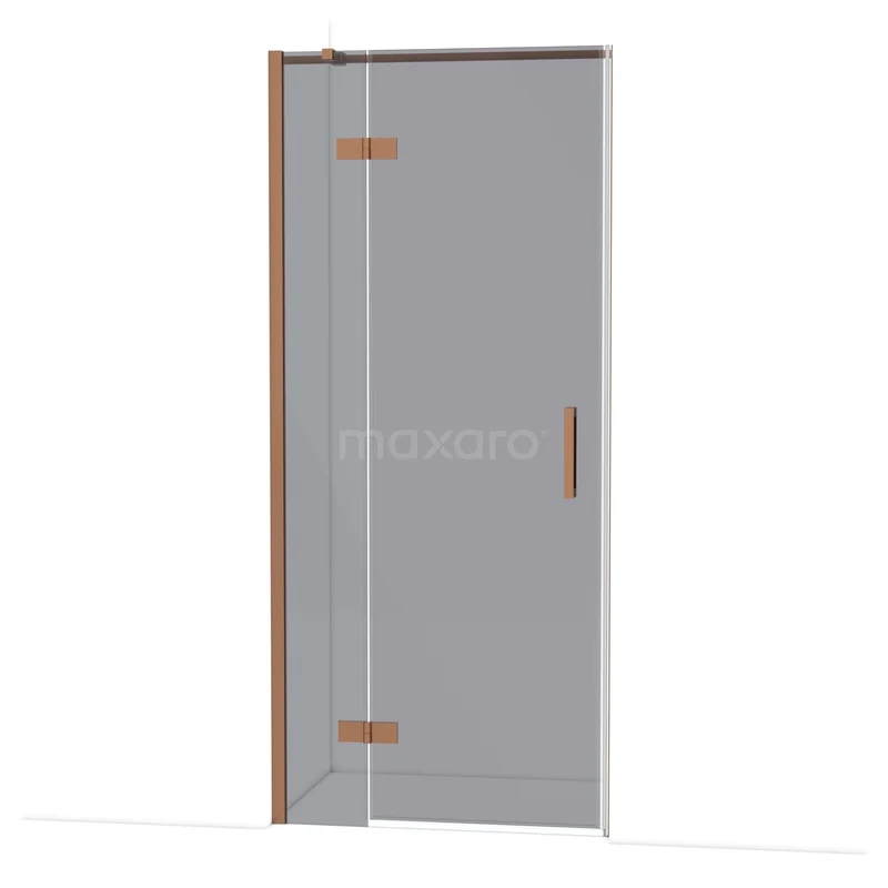 Diamond Shower door | 90 cm Copper Smoke glass Pivot door DDB21361311KP Glazen douchedeur met mat grijs glas, koperkleurige scharnieren en handgreep, ideaal voor een stijlvolle badkamer.