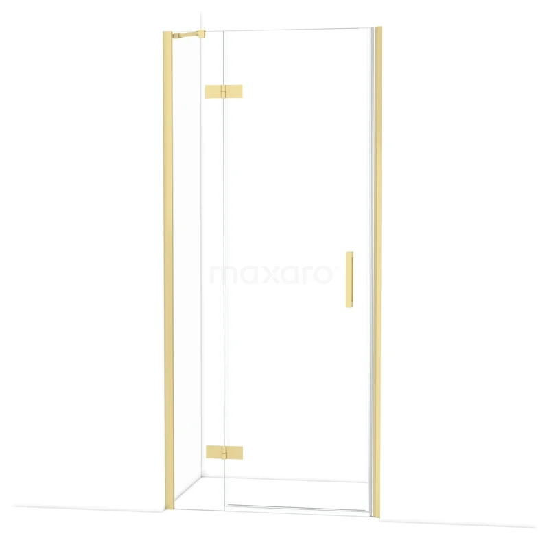 Diamond Shower door | 90 cm Light gold Clear glass Pivot door DDB21362210LG Glazen douchecabine met goudkleurige accenten, hoekmodel, ideaal voor een luxe badkamer inrichting.