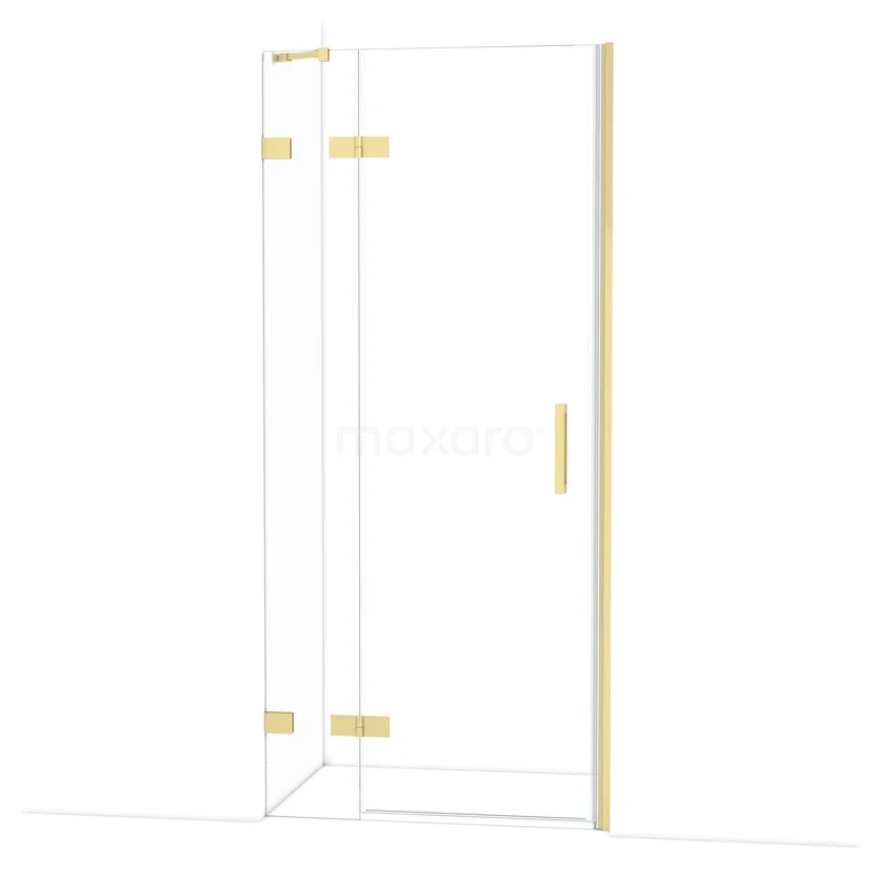 Diamond Shower door | 90 cm Light gold Clear glass Pivot door DDB21362220LG Glazen douchedeur met goudkleurige scharnieren en handgreep, strak design, ideaal voor een moderne badkamerstijl.