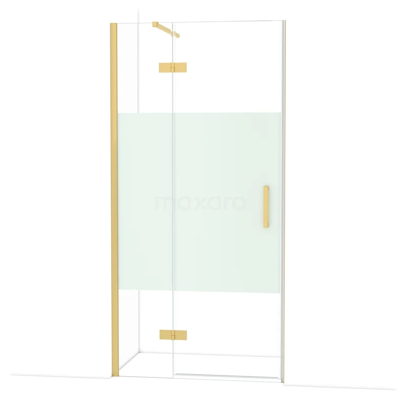 Diamond Douchedeur | 100 cm Goud Helder met matte strook Draaideur DDB21461113GG Douchedeur met helder glas en goudkleurige accenten, ideaal voor een moderne badkamerstijl.