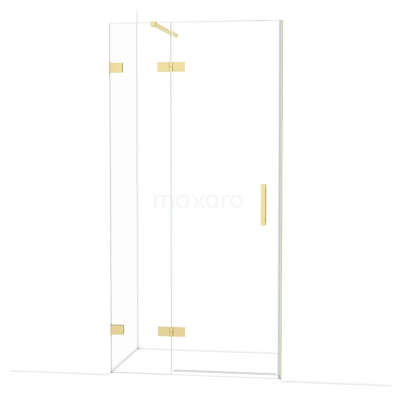 Diamond Douchedeur | 100 cm Lichtgoud Helder glas Draaideur DDB21461120LG Glazen douchewand met goudkleurige scharnieren en handgreep, stijlvol ontworpen voor een moderne badkamer.