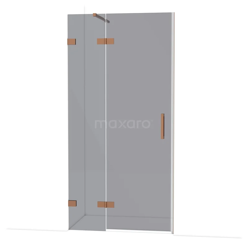 Diamond Douchedeur | 100 cm Koper Rookglas Draaideur DDB21461121KP Glazen douchedeur met rechthoekig ontwerp, mat zwart beslag en minimalistische handgreep, perfect voor moderne badkamers.