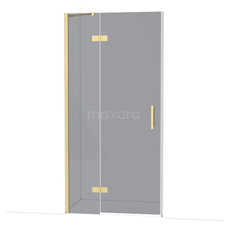 Diamond Douchedeur | 100 cm Lichtgoud Rookglas Draaideur DDB21461211LG Glazen douchedeur met gouden scharnieren en handgreep, modern badkamerdesign, helder glas met strakke afwerking.