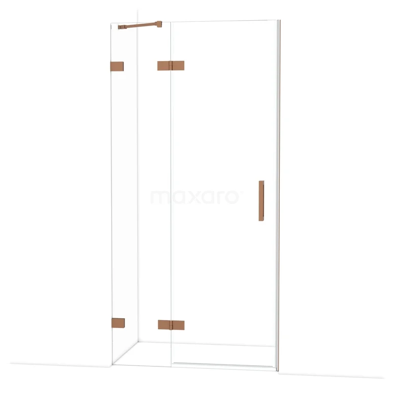 Diamond Shower door | 100 cm Copper Clear glass Pivot door DDB21461220KP Douchewand met strak design, helder glas en goudkleurige accenten, ideaal voor een moderne badkamer.