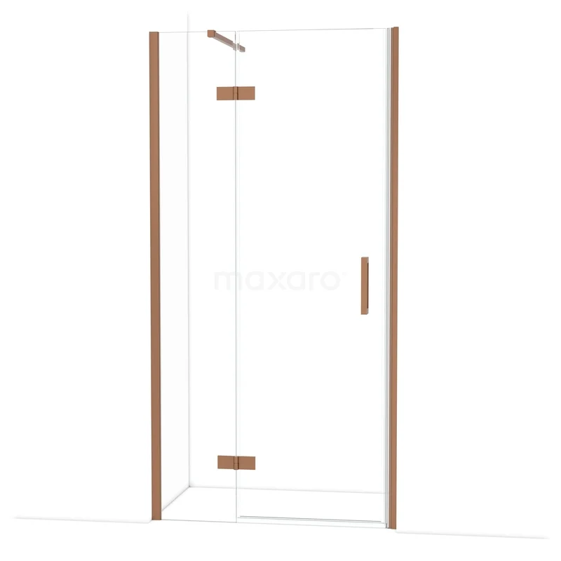 Diamond Shower door | 100 cm Copper Clear glass Pivot door DDB21462110KP Douchewand met koperkleurige accenten, helder glas en hoekontwerp voor een moderne badkamerstijl.