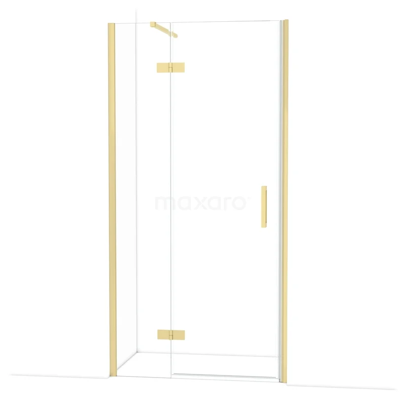 Diamond Douchedeur | 100 cm Lichtgoud Helder glas Draaideur DDB21462110LG Glazen douchecabine met goudkleurige afwerking, hoekmodel, stevige constructie voor een luxe badkamerervaring.