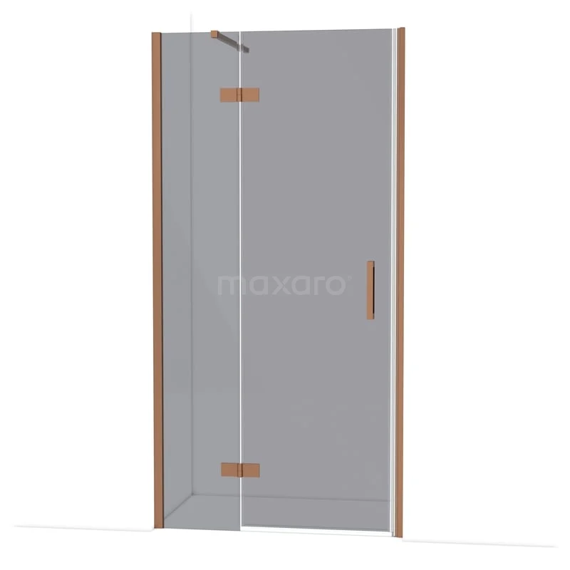Diamond Douchedeur | 100 cm Koper Rookglas Draaideur DDB21462111KP Glazen douchedeur met koperkleurige scharnieren en handgreep, perfect voor een moderne badkamerstijl.