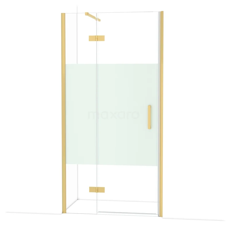 Diamond Douchedeur | 100 cm Goud Helder met matte strook Draaideur DDB21462113GG Gouden douchecabine met helder glas en matglasstrook, ideaal voor een stijlvolle en moderne badkamerinrichting.