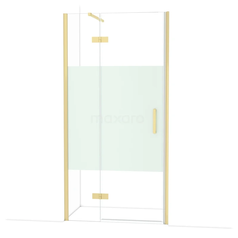 Diamond Douchedeur | 100 cm Lichtgoud Helder met matte strook Draaideur DDB21462113LG Douchecabine met goudkleurige accenten, hoekinstap en helder glas, perfect voor een luxe badkamerstijl.