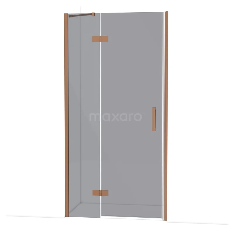 Diamond Douchedeur | 100 cm Koper Rookglas Draaideur DDB21462211KP Glazen douchedeur met koperkleurige scharnieren en handgreep, ideaal voor een moderne badkamerstijl.