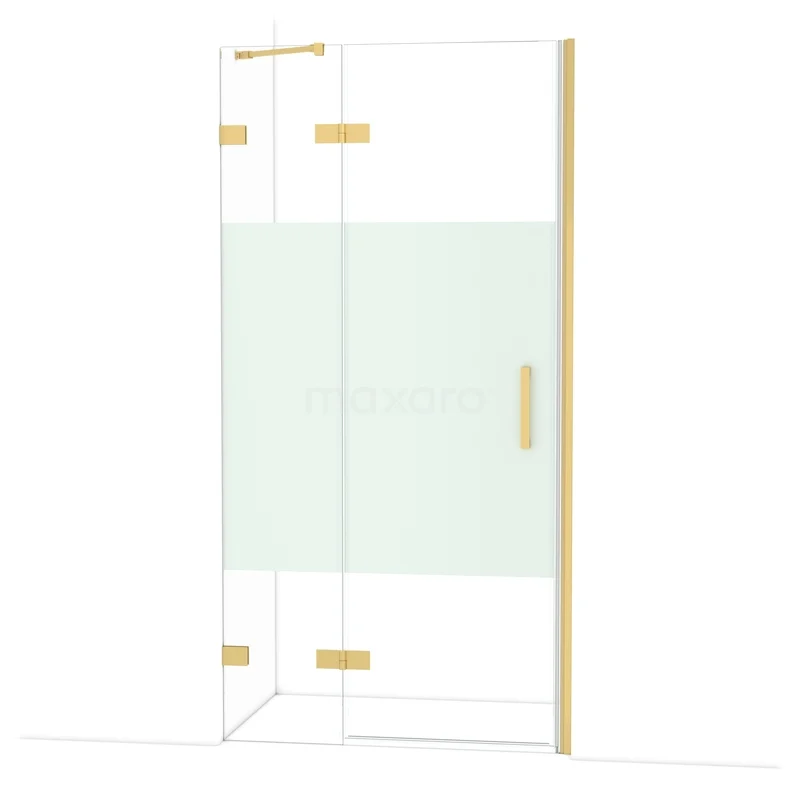 Diamond Douchedeur | 100 cm Goud Helder met matte strook Draaideur DDB21462223GG Glazen douchedeur met gouden scharnieren en handgreep, voorzien van matte strook. Chique toevoeging aan de moderne badkamer.