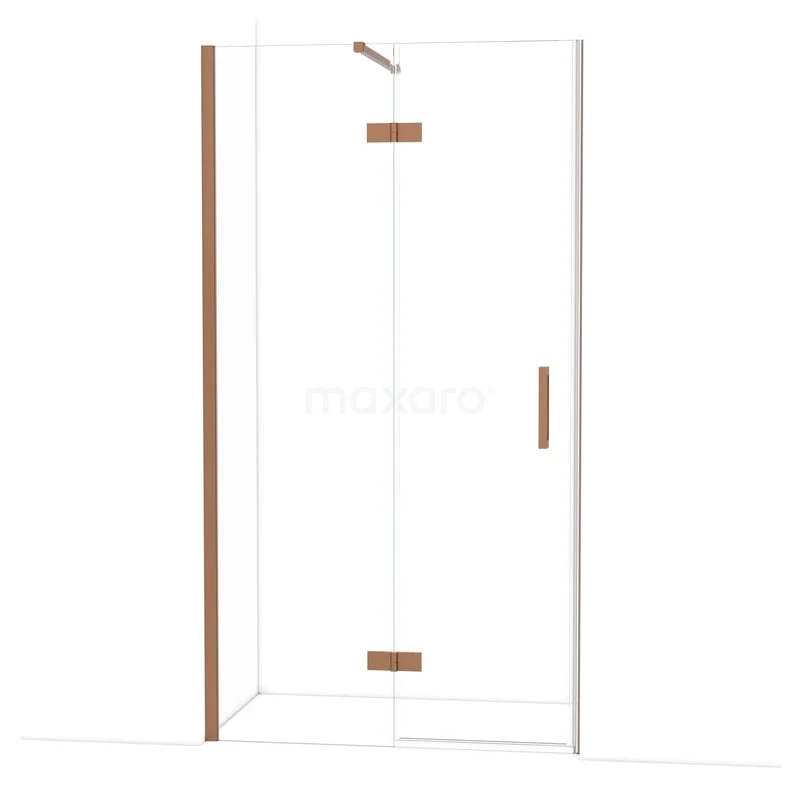 Diamond Douchedeur | 110 cm Koper Helder glas Draaideur DDB21651110KP Glazen douchewand met koperen accenten, hoekopstelling, modern design; ideaal voor een stijlvolle badkamer.