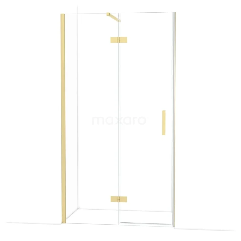 Diamond Douchedeur | 110 cm Lichtgoud Helder glas Draaideur DDB21651110LG Glazen douchecabine met goudkleurige accenten, hoekopstelling en draaideur, perfect voor een moderne badkamerstijl.