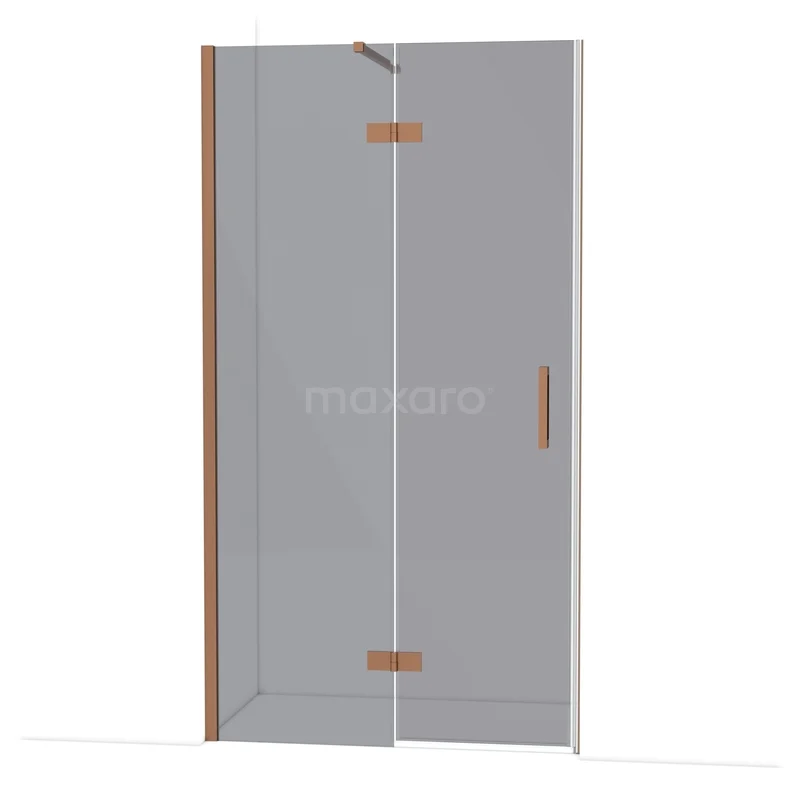 Diamond Shower door | 110 cm Copper Smoke glass Pivot door DDB21651111KP Glazen douchedeur met hoekig design en roestvrijstalen scharnieren, ideaal voor een moderne badkamer.