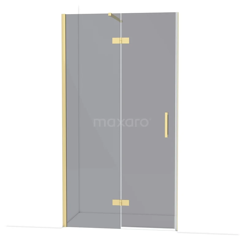 Diamond Shower door | 110 cm Light gold Smoke glass Pivot door DDB21651111LG Glazen douchedeur met goudkleurige scharnieren en handgreep, stijlvolle toevoeging aan een moderne badkamer.