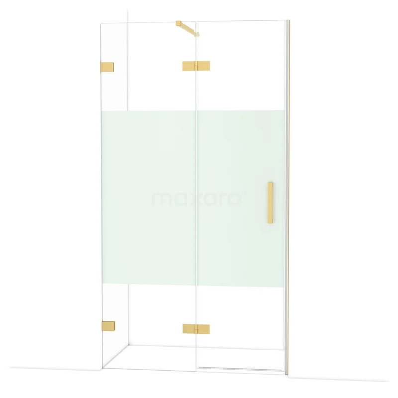 Diamant-Duschtüren DDB21651123GG Glas Duschwand mit goldfarbenen Details, Mattglas Mittelpaneel, modernes Design für stilvolle Badezimmergestaltung.