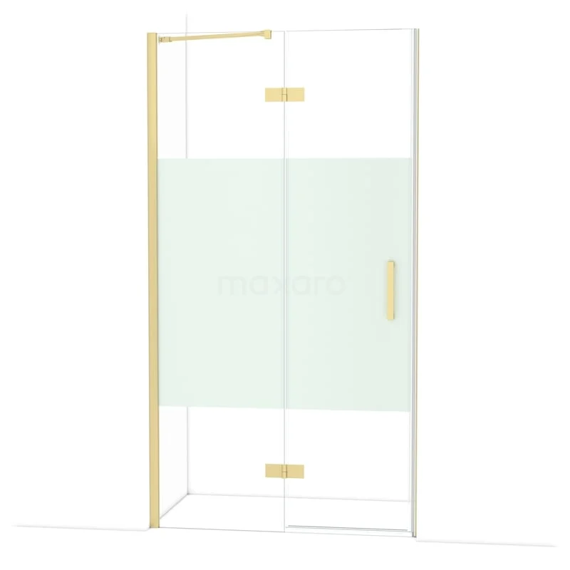 Diamond Douchedeur | 110 cm Lichtgoud Helder met matte strook Draaideur DDB21651213LG Glazen douchecabine goudkleurig frame, transparant met matglasdetails, stijlvol design voor moderne badkamers.