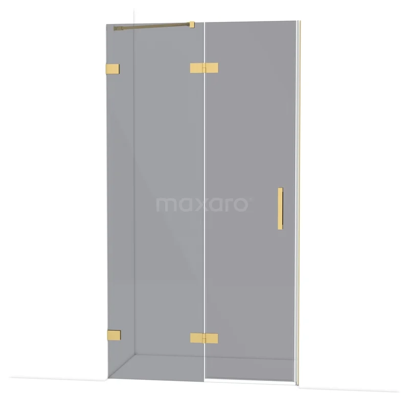 Diamond Shower door | 110 cm Gold Smoke glass Pivot door DDB21651221GG Glazen douchedeur met gouden scharnieren en handgreep, stijlvolle eyecatcher voor een moderne badkamer.