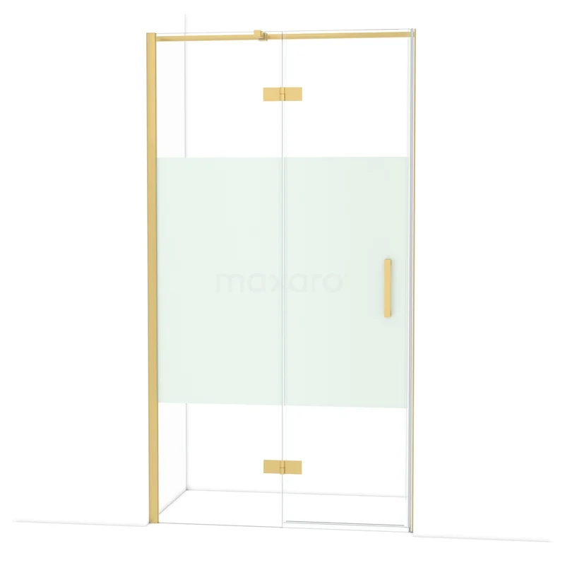 Diamond Douchedeur | 110 cm Goud Helder met matte strook Draaideur DDB21651313GG Gouden douchedeur met matglazen paneel, hoekdesign, geschikt voor moderne badkamers. Minimalistisch, luxe uitstraling.