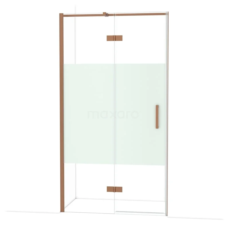 Diamond Douchedeur | 110 cm Koper Helder met matte strook Draaideur DDB21651313KP Douchedeur met helder glas, mat wit paneel, koperaccenten en strak design, ideaal voor een moderne badkamerstijl.