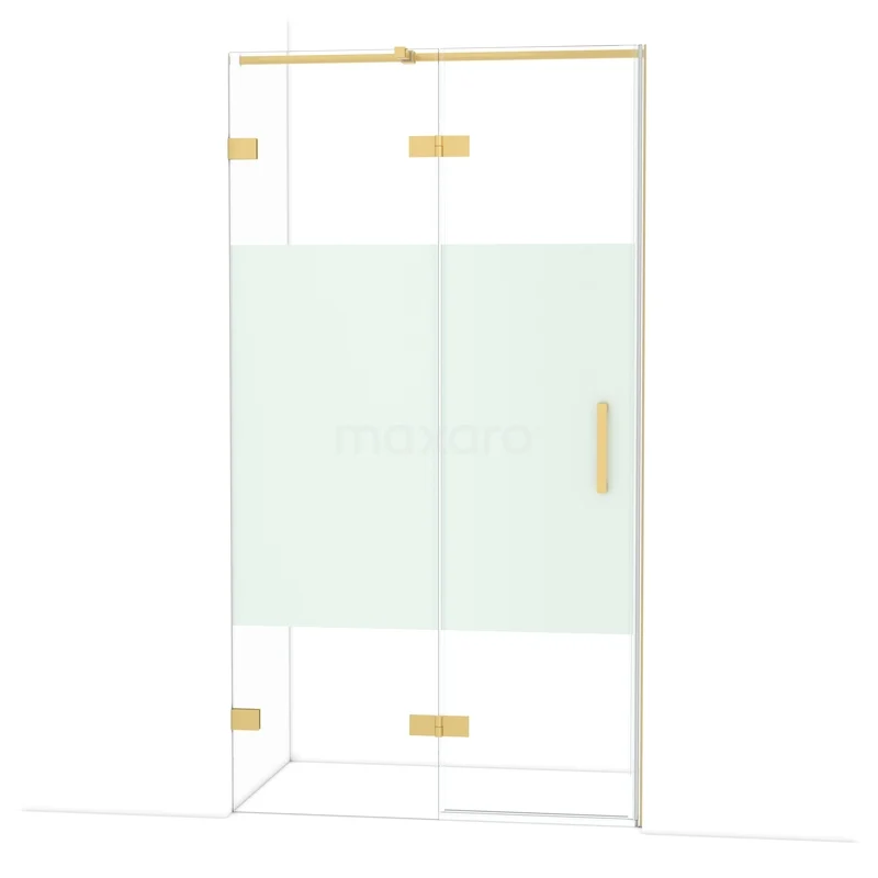 Diamond Douchedeur | 110 cm Goud Helder met matte strook Draaideur DDB21651323GG Glazen douchecabine met gouden accenten en matte strook, luxe design voor een stijlvolle badkamer.