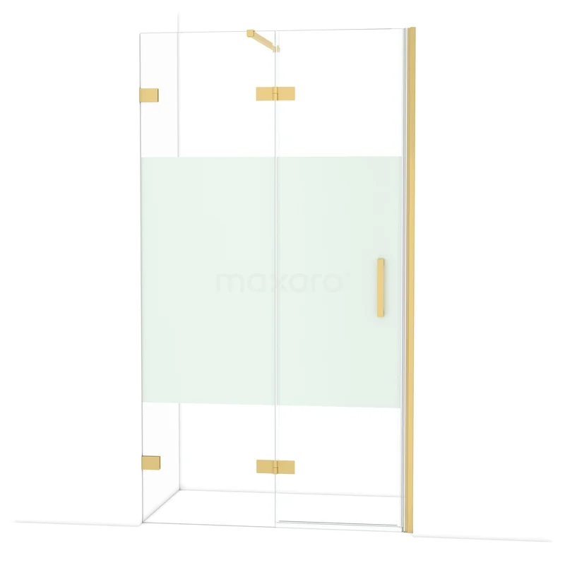 Diamond Douchedeur | 110 cm Goud Helder met matte strook Draaideur DDB21652123GG Glazen douchecabine met goudkleurige accenten en mat glasdetail, ideaal voor een luxe badkamerstijl.