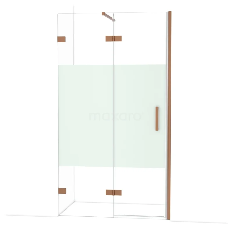 Diamond Douchedeur | 110 cm Koper Helder met matte strook Draaideur DDB21652123KP Glazen douchewand met mat deel, messing details en strakke lijnen, ideaal voor een moderne badkamer inrichting.