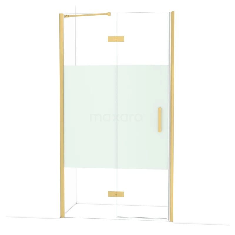 Diamond Shower door | 110 cm Gold Clear with matt strip Pivot door DDB21652213GG Glazen douchewand met gouden metalen randen en handvat, modern ontwerp ideaal voor een stijlvolle badkamerinrichting.