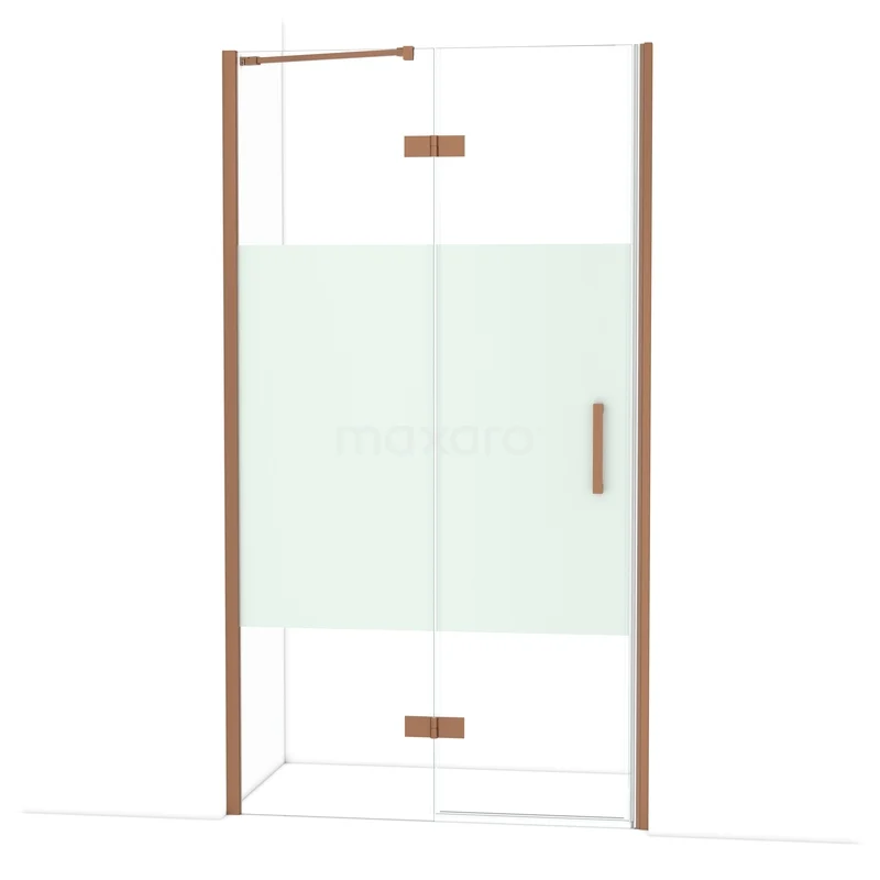 Diamond Shower door | 110 cm Copper Clear with matt strip Pivot door DDB21652213KP Douchewand met gouden accenten, helder glas en matte decoratie, perfecte toevoeging aan een luxe badkamer.