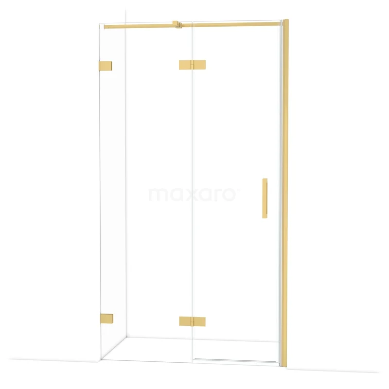 Diamond Douchedeur | 110 cm Goud Helder glas Draaideur DDB21652320GG Gouden hoekdouchecabine met glazen panelen en strak design, perfect voor een stijlvolle en moderne badkamerinrichting.