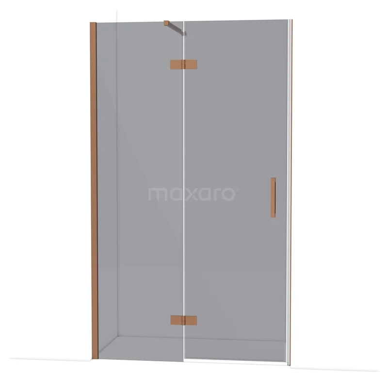 Diamond Shower door | 120 cm Copper Smoke glass Pivot door DDB21661111KP Glazen douchedeur met goudkleurige scharnieren en handgreep, strak design, ideaal voor een moderne badkamerinrichting.