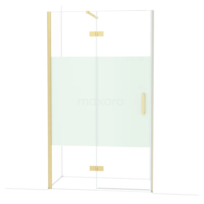 Diamond Shower door | 120 cm Light gold Clear with matt strip Pivot door DDB21661113LG Glazen douchecabine met goudkleurige details en draaideur, perfect voor een luxe en stijlvolle badkamerinrichting.