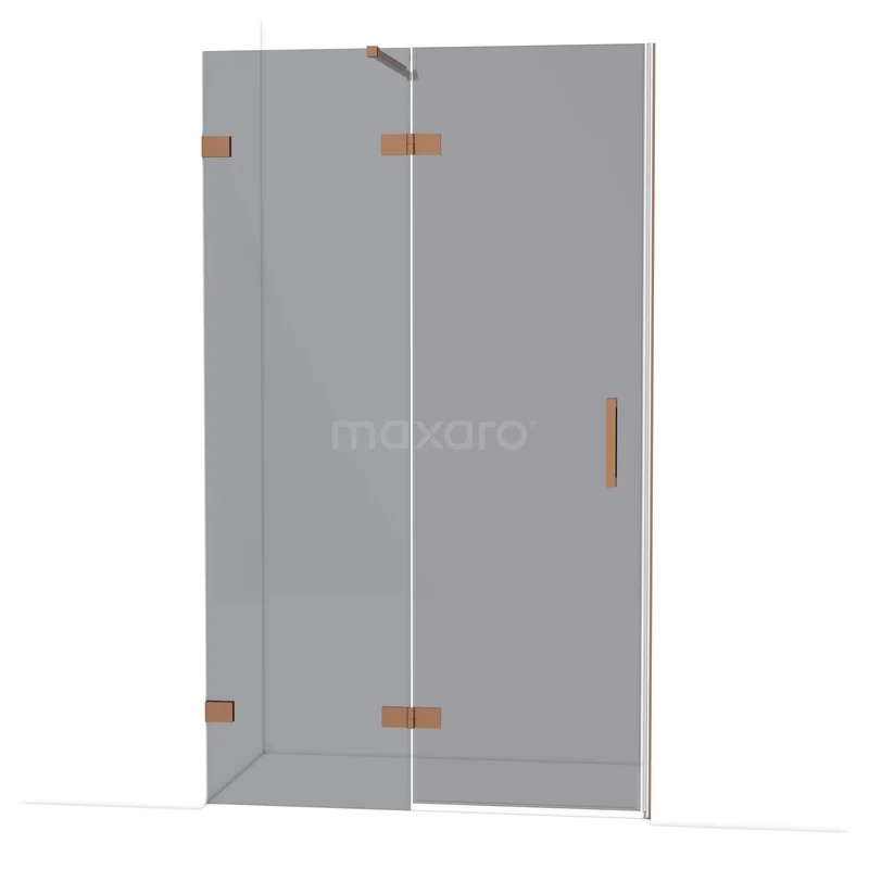 Diamond Shower door | 120 cm Copper Smoke glass Pivot door DDB21661121KP Douchedeur van helder glas met koperkleurige scharnieren, ideaal voor een stijlvolle en moderne badkamerinrichting.