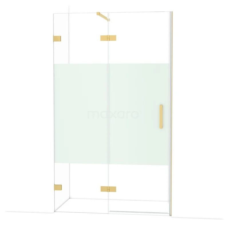Diamond Douchedeur | 120 cm Goud Helder met matte strook Draaideur DDB21661123GG Glazen douchecabine met goudkleurige accenten, matglas en modern design, perfect als stijlvolle badkameroplossing.